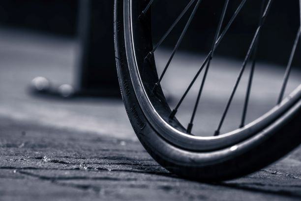 bicycle wheel close up black white