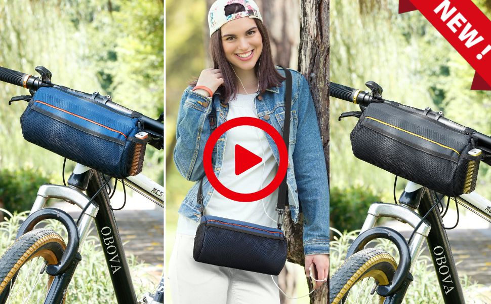 Girl smiling carrying bike bag cross shoulder obova bicycle handle bag outdoor